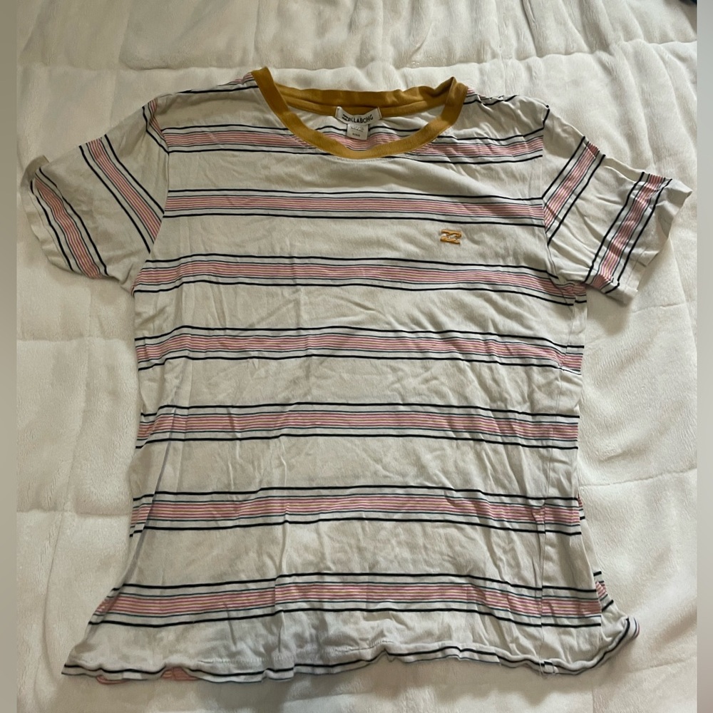 Billabong Striped Short Sleeve Tee - White, Pink, Yellow